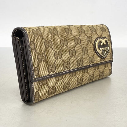 Gucci Long Wallet GG Canvas 245728 Canvas Brown Gold Hardware Women