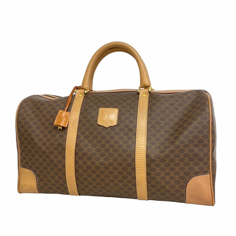 Celine Boston Bag Macadam PVC Brown Gold Hardware Men Women Unisex