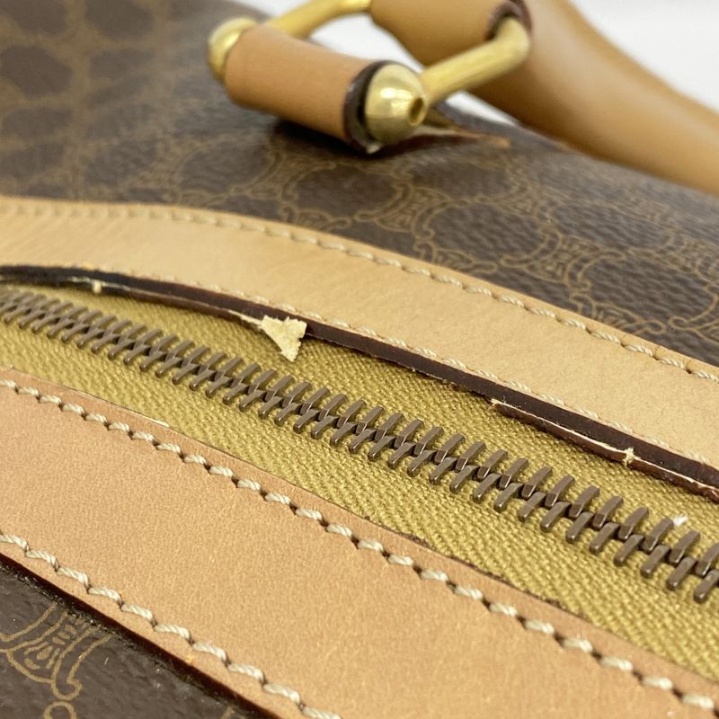 Celine Boston Bag Macadam PVC Brown Gold Hardware Men Women Unisex