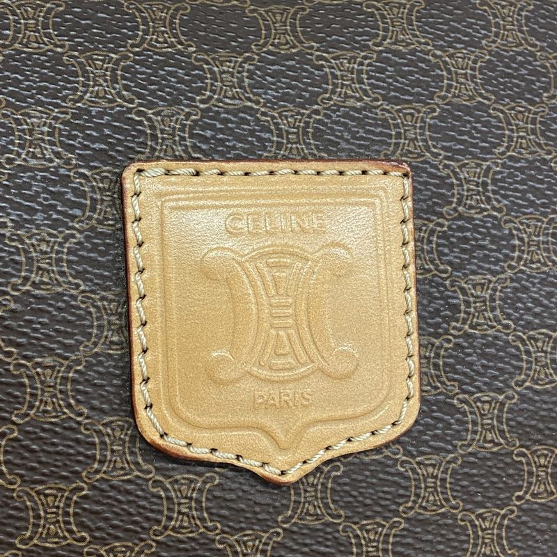 Celine Boston Bag Macadam PVC Brown Gold Hardware Men Women Unisex