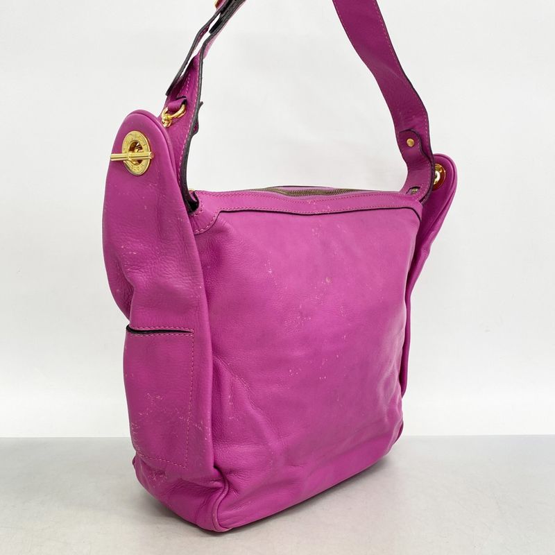 Celine Shoulder Bag Leather Pink Gold Hardware Women