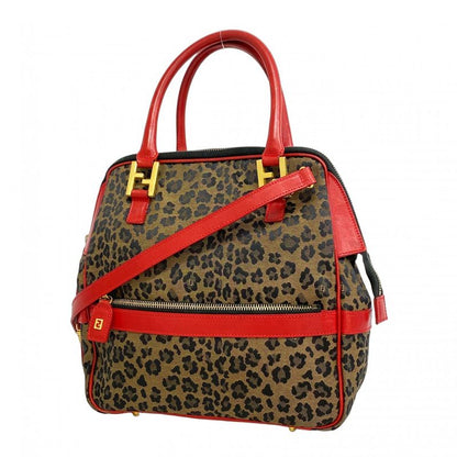 Fendi Handbag Nylon Canvas Brown Red Gold Hardware 2way Bag Womens