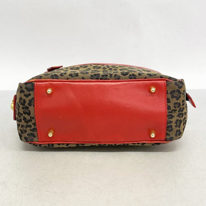 Fendi Handbag Nylon Canvas Brown Red Gold Hardware 2way Bag Womens