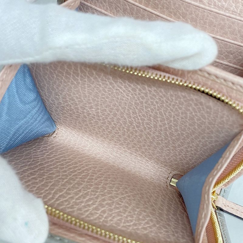 Gucci Wallet GG Marmont 598587 Leather Gray Pink Gold Hardware Women