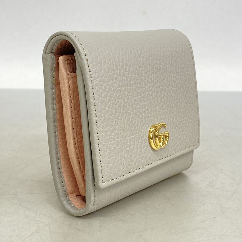 Gucci Wallet GG Marmont 598587 Leather Gray Pink Gold Hardware Women