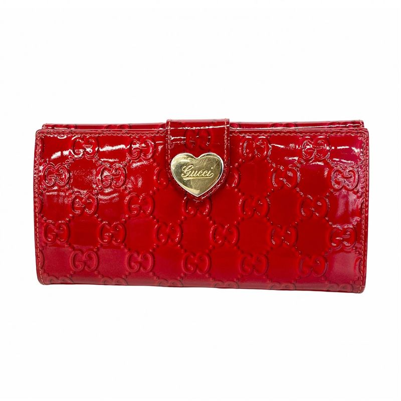 Gucci Long Wallet 203550 Enamel Red Chien Pan Gold Hardware Women