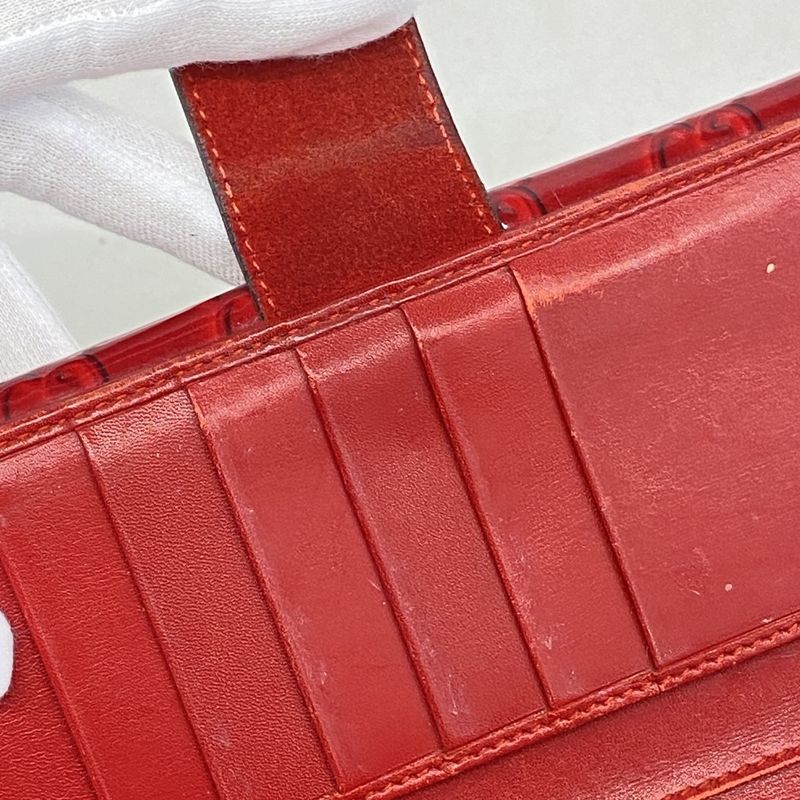 Gucci Long Wallet 203550 Enamel Red Chien Pan Gold Hardware Women