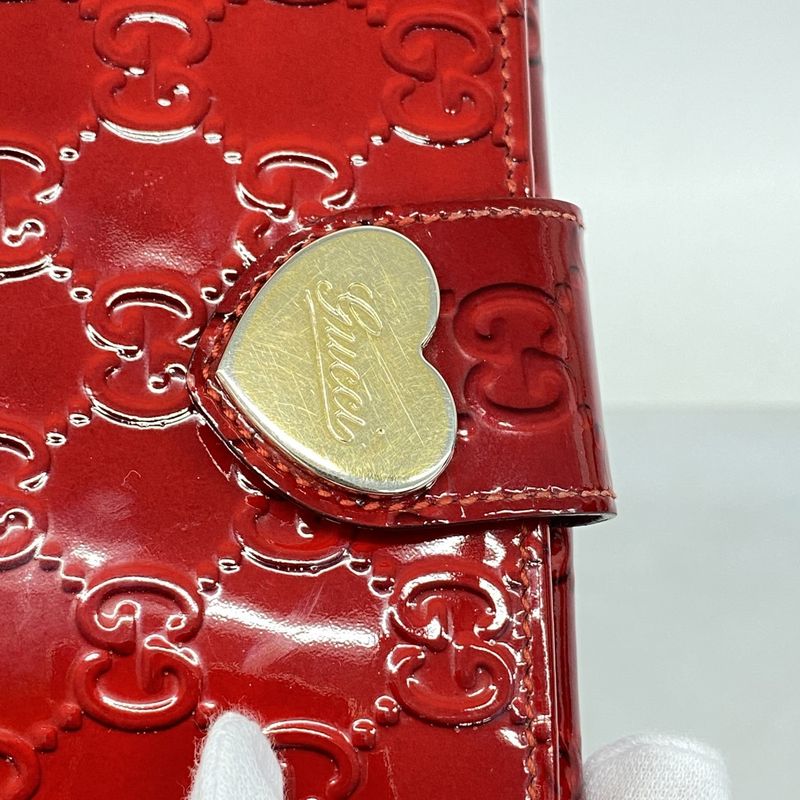Gucci Long Wallet 203550 Enamel Red Chien Pan Gold Hardware Women