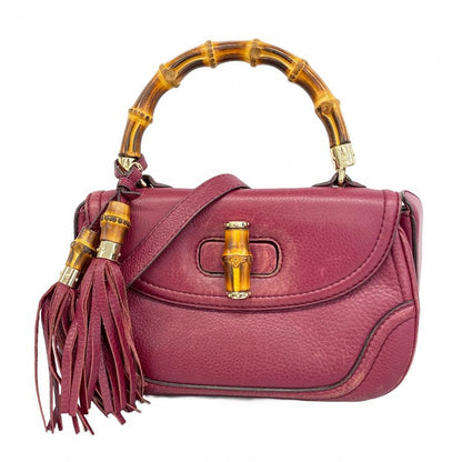 Gucci Handbag New Bamboo 254884 Leather Bordeaux Chien Pan Gold Hardware 2way