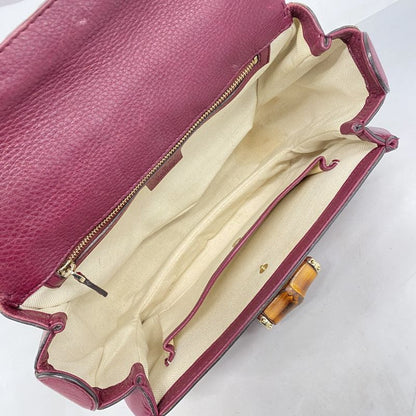 Gucci Handbag New Bamboo 254884 Leather Bordeaux Chien Pan Gold Hardware 2way