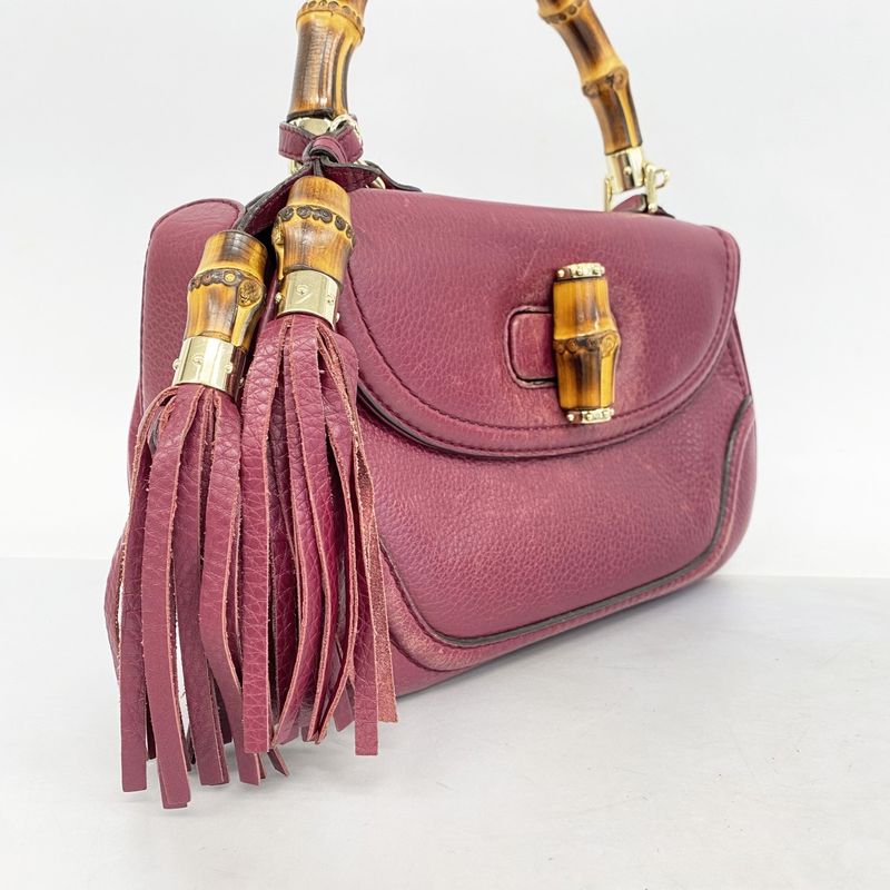 Gucci Handbag New Bamboo 254884 Leather Bordeaux Chien Pan Gold Hardware 2way