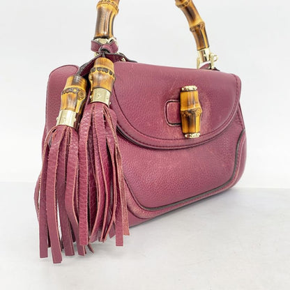 Gucci Handbag New Bamboo 254884 Leather Bordeaux Chien Pan Gold Hardware 2way