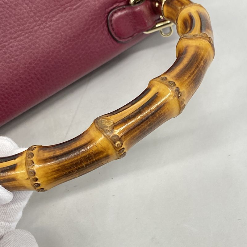 Gucci Handbag New Bamboo 254884 Leather Bordeaux Chien Pan Gold Hardware 2way
