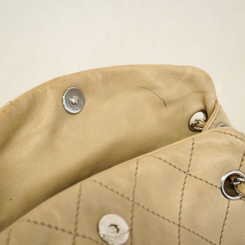 Chanel Shoulder Bag Wild Stitch Lambskin Beige Silver Hardware Women