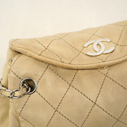 Chanel Shoulder Bag Wild Stitch Lambskin Beige Silver Hardware Women