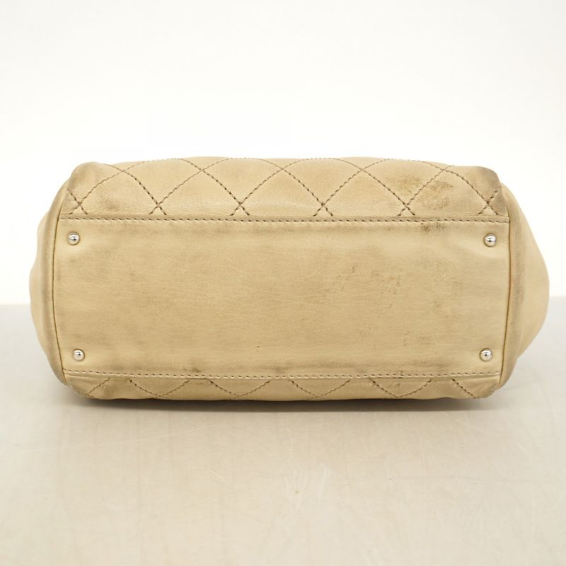 Chanel Shoulder Bag Wild Stitch Lambskin Beige Silver Hardware Women