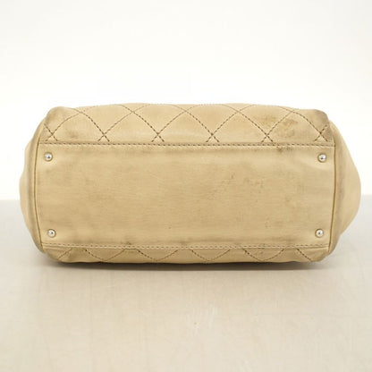 Chanel Shoulder Bag Wild Stitch Lambskin Beige Silver Hardware Women