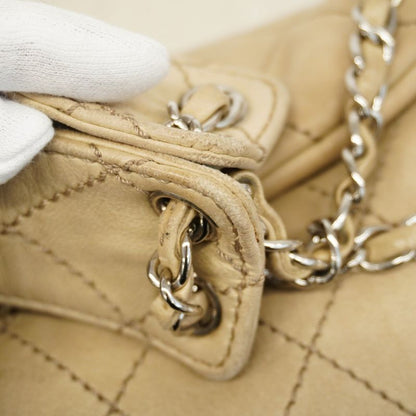 Chanel Shoulder Bag Wild Stitch Lambskin Beige Silver Hardware Women