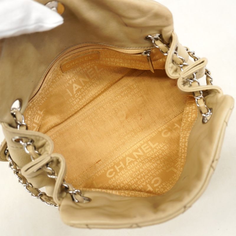 Chanel Shoulder Bag Wild Stitch Lambskin Beige Silver Hardware Women