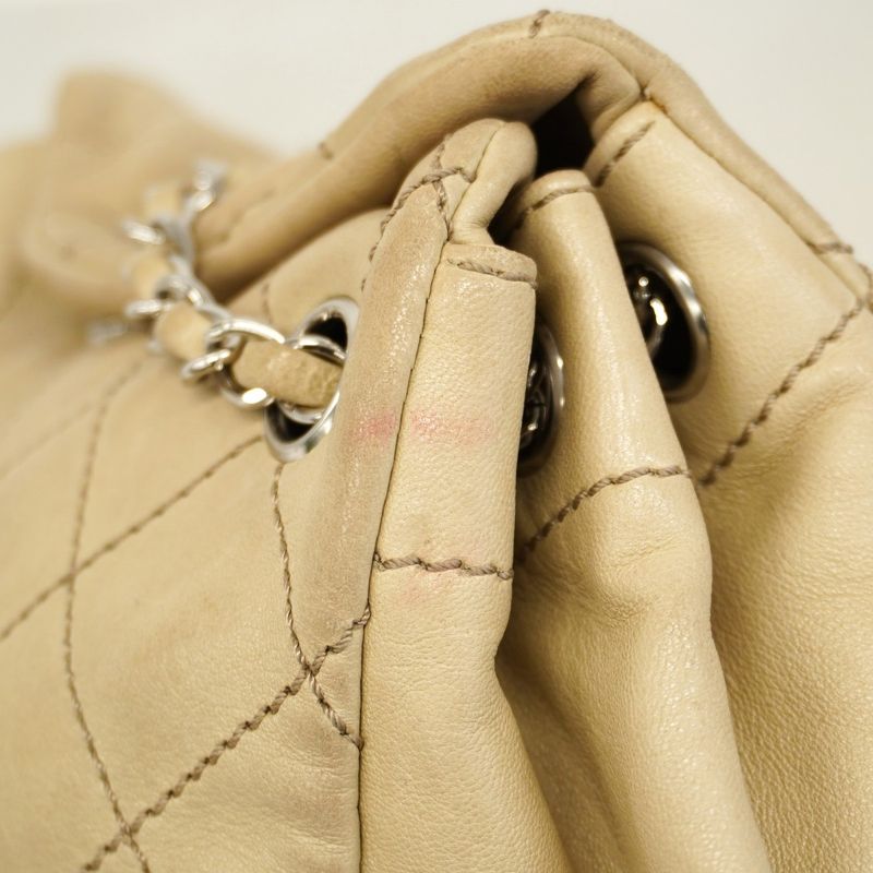 Chanel Shoulder Bag Wild Stitch Lambskin Beige Silver Hardware Women