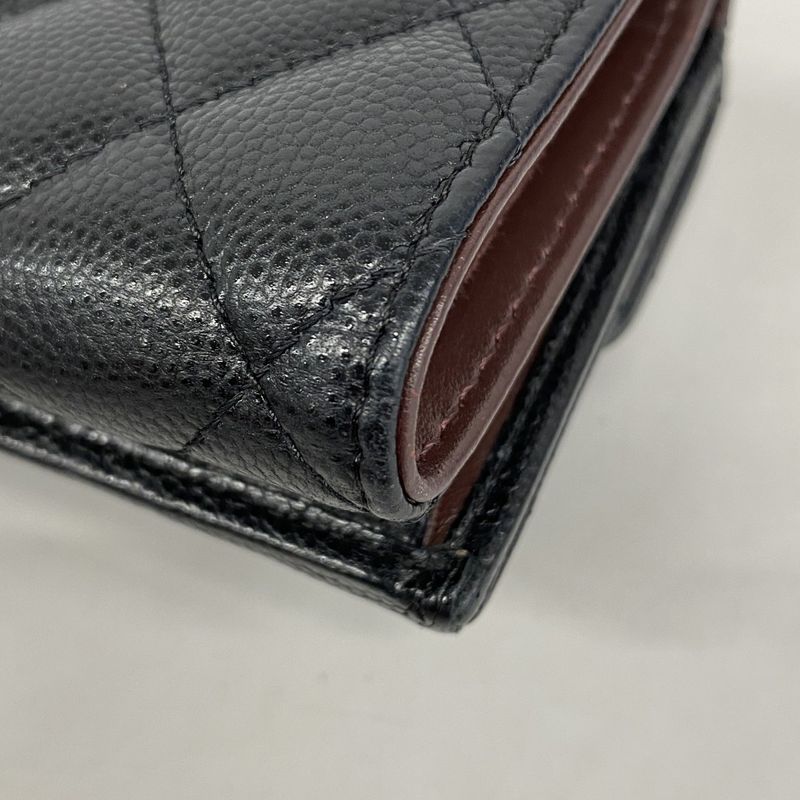 Chanel Trifold Wallet Matelasse Caviar Skin Black Chien Pan Gold Hardware Women