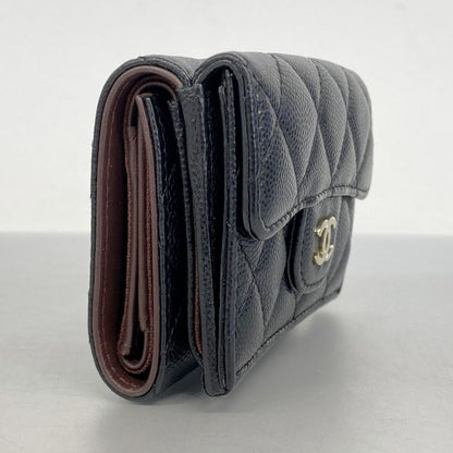Chanel Trifold Wallet Matelasse Caviar Skin Black Chien Pan Gold Hardware Women