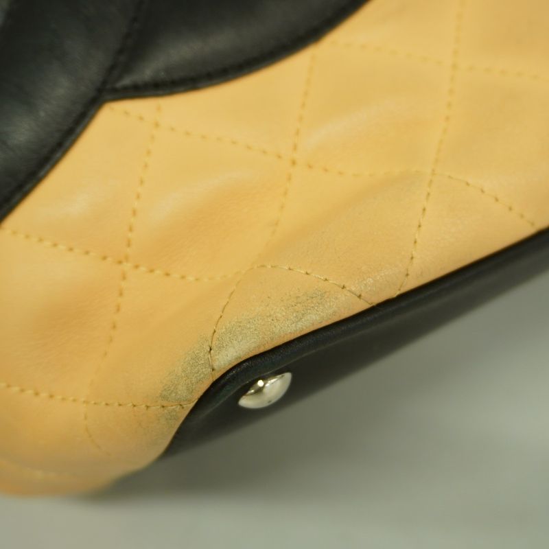 Chanel Tote Bag Cambon Lambskin Beige Black Silver Hardware Women's