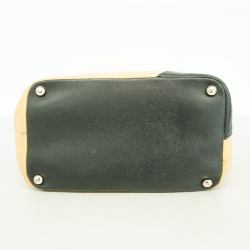 Chanel Tote Bag Cambon Lambskin Beige Black Silver Hardware Women's