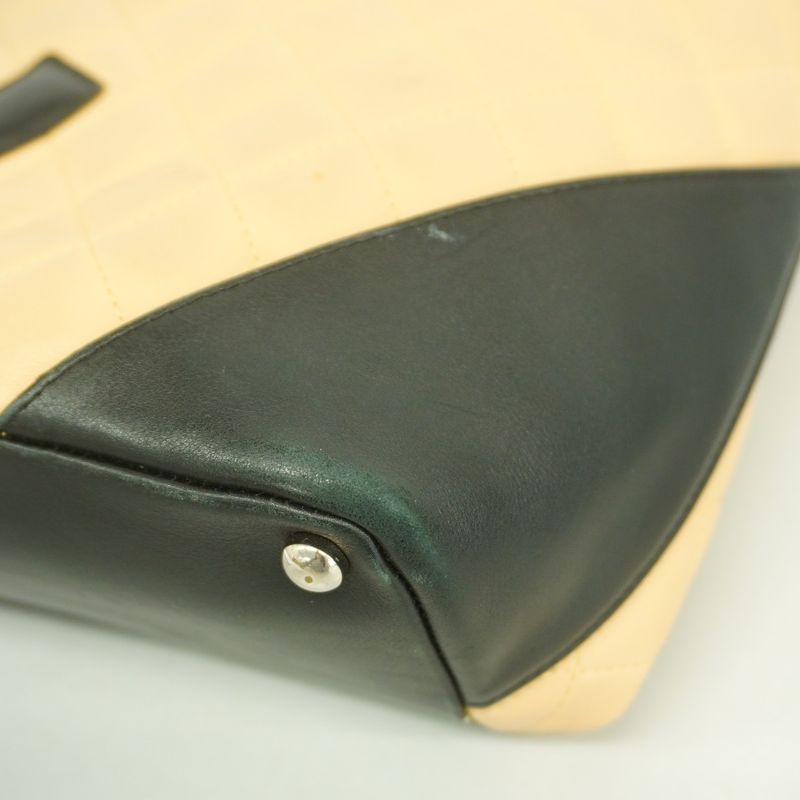 Chanel Tote Bag Cambon Lambskin Beige Black Silver Hardware Women's