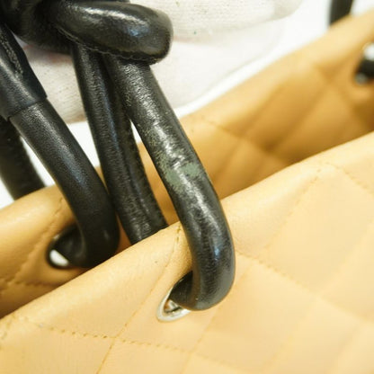 Chanel Tote Bag Cambon Lambskin Beige Black Silver Hardware Women's