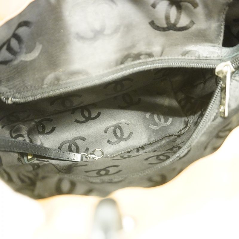 Chanel Tote Bag Cambon Lambskin Beige Black Silver Hardware Women's