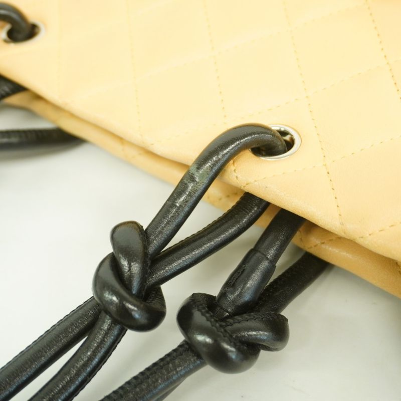 Chanel Tote Bag Cambon Lambskin Beige Black Silver Hardware Women's