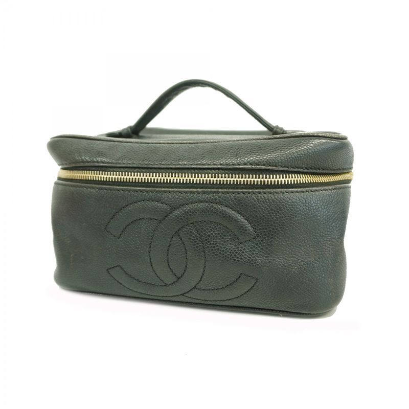Chanel Vanity Bag Caviar Skin Black Gold Hardware Women