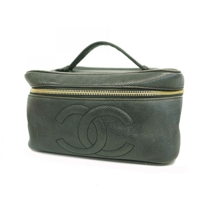 Chanel Vanity Bag Caviar Skin Black Gold Hardware Women
