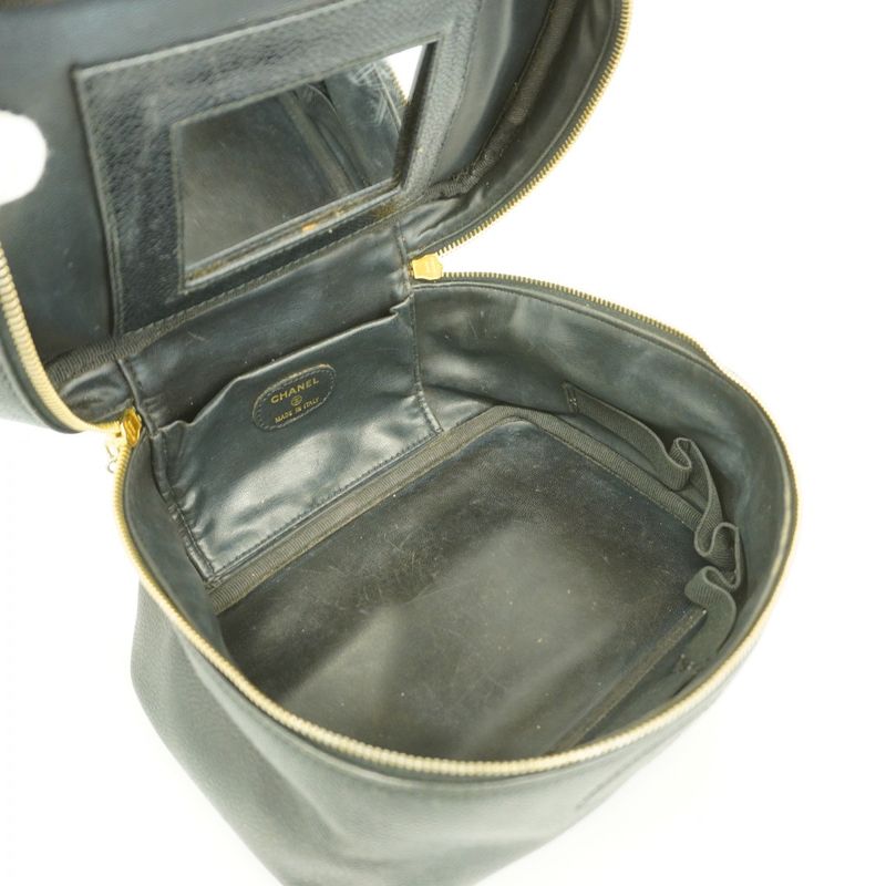 Chanel Vanity Bag Caviar Skin Black Gold Hardware Women
