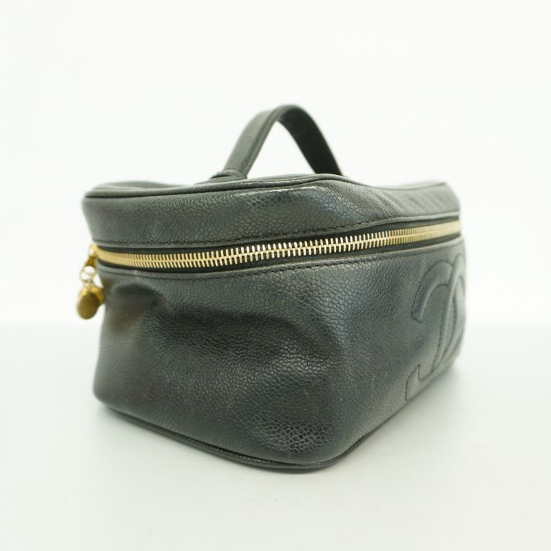Chanel Vanity Bag Caviar Skin Black Gold Hardware Women