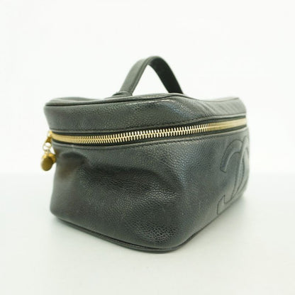 Chanel Vanity Bag Caviar Skin Black Gold Hardware Women