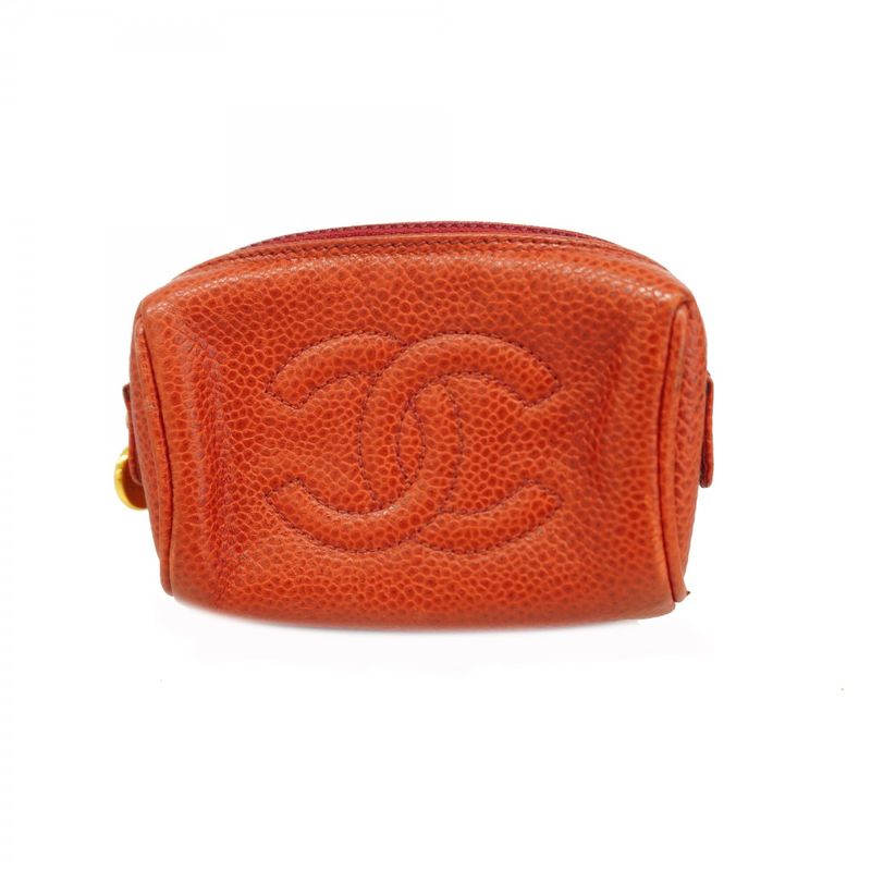 Chanel Coin Case Caviar Skin Red Gold Hardware Women