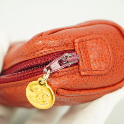 Chanel Coin Case Caviar Skin Red Gold Hardware Women