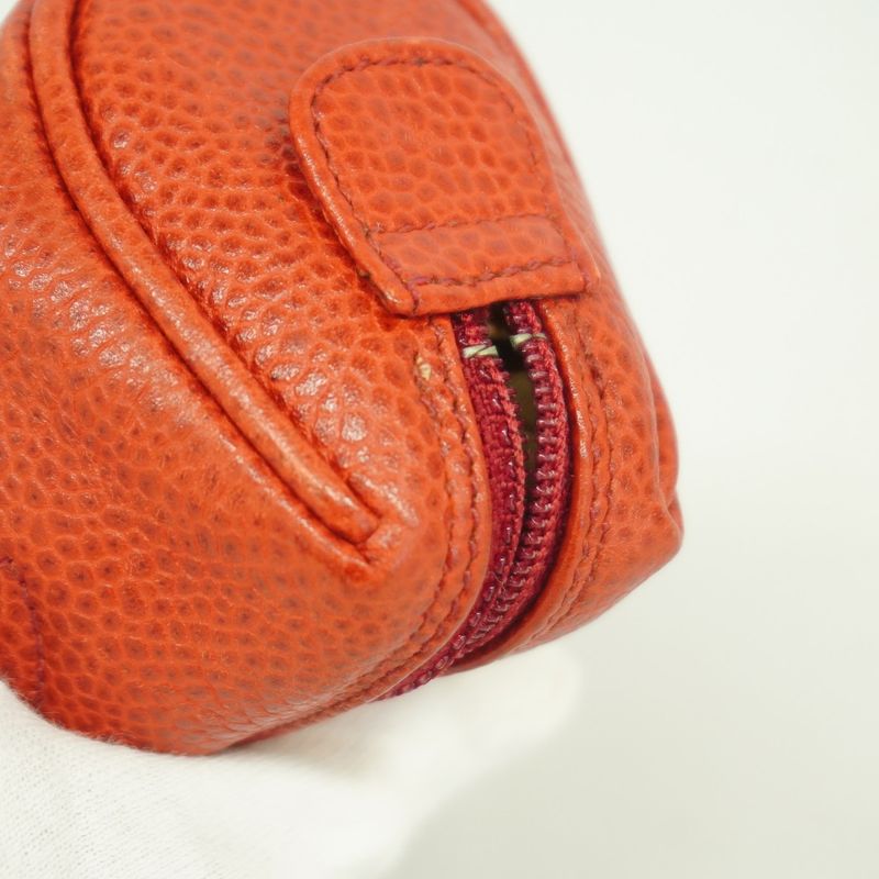 Chanel Coin Case Caviar Skin Red Gold Hardware Women