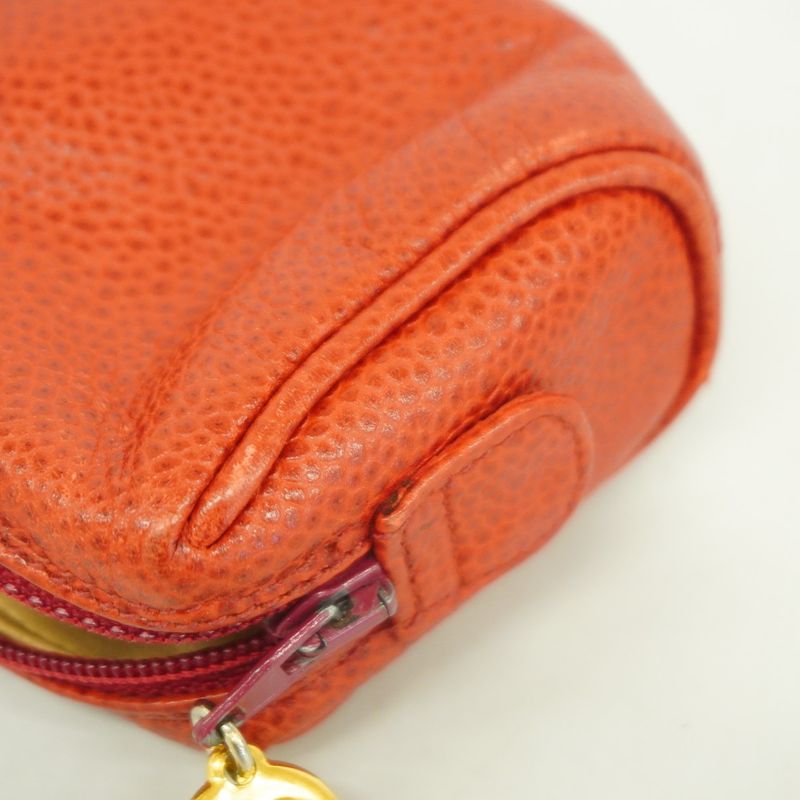 Chanel Coin Case Caviar Skin Red Gold Hardware Women