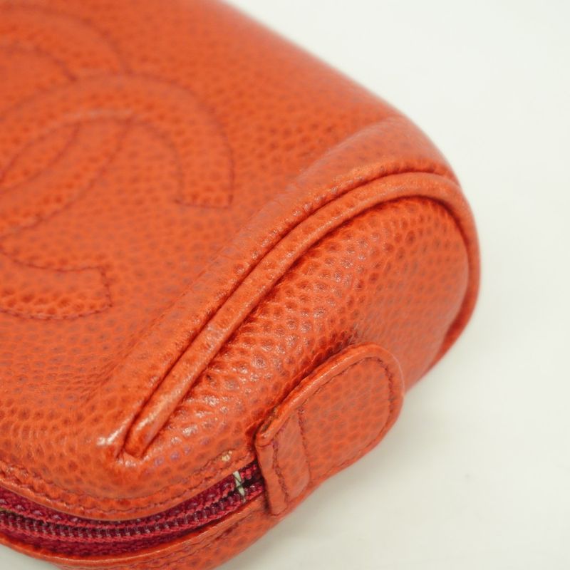 Chanel Coin Case Caviar Skin Red Gold Hardware Women