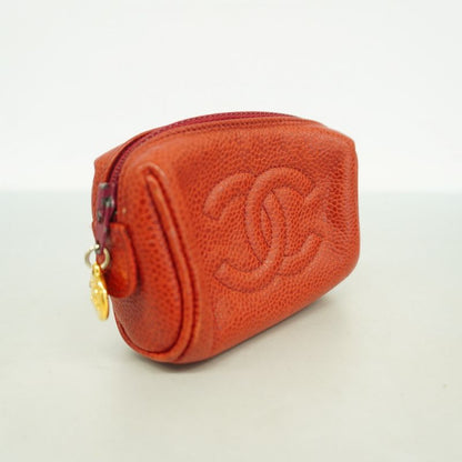 Chanel Coin Case Caviar Skin Red Gold Hardware Women