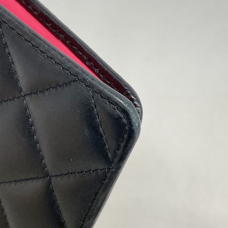 Chanel Long Wallet Cambon Lambskin Black Silver Hardware Women