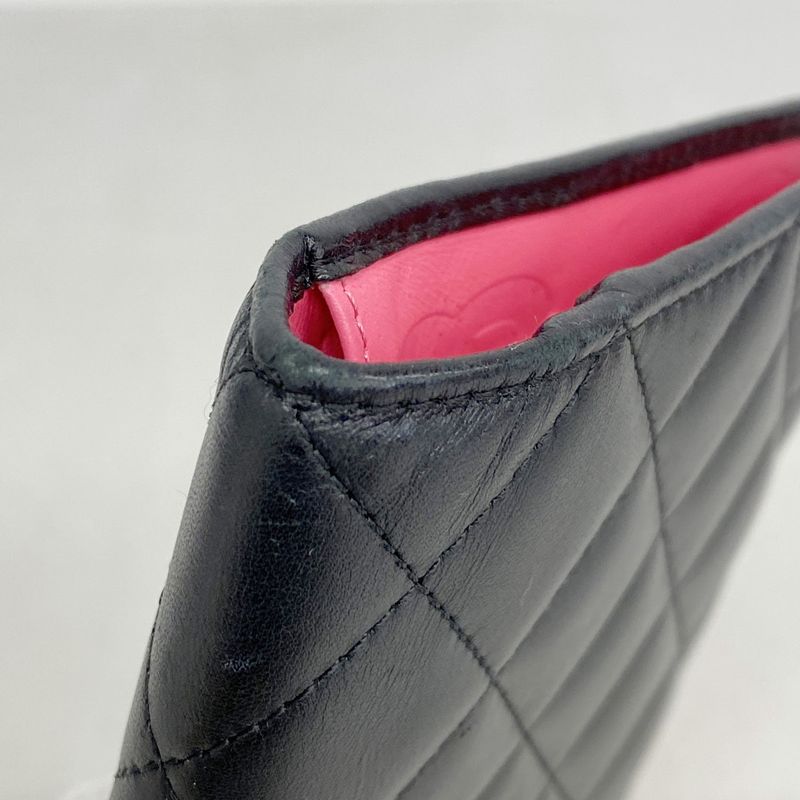 Chanel Long Wallet Cambon Lambskin Black Silver Hardware Women