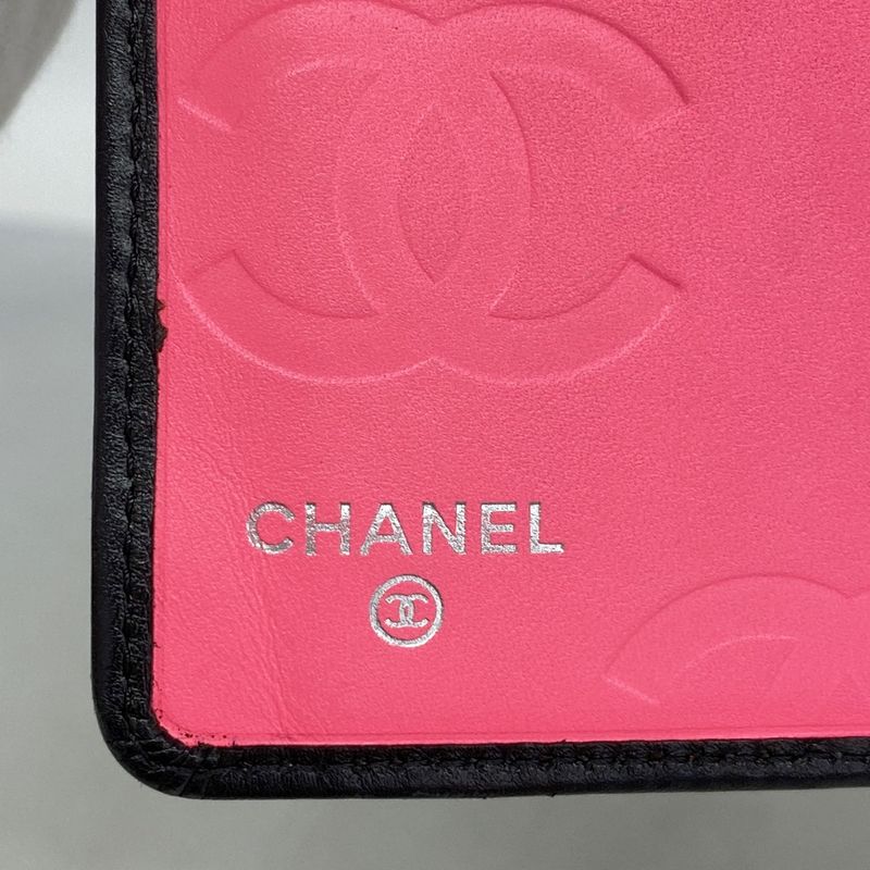 Chanel Long Wallet Cambon Lambskin Black Silver Hardware Women