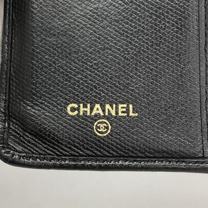Chanel Long Wallet Coco Button Leather Black Gold Hardware Women
