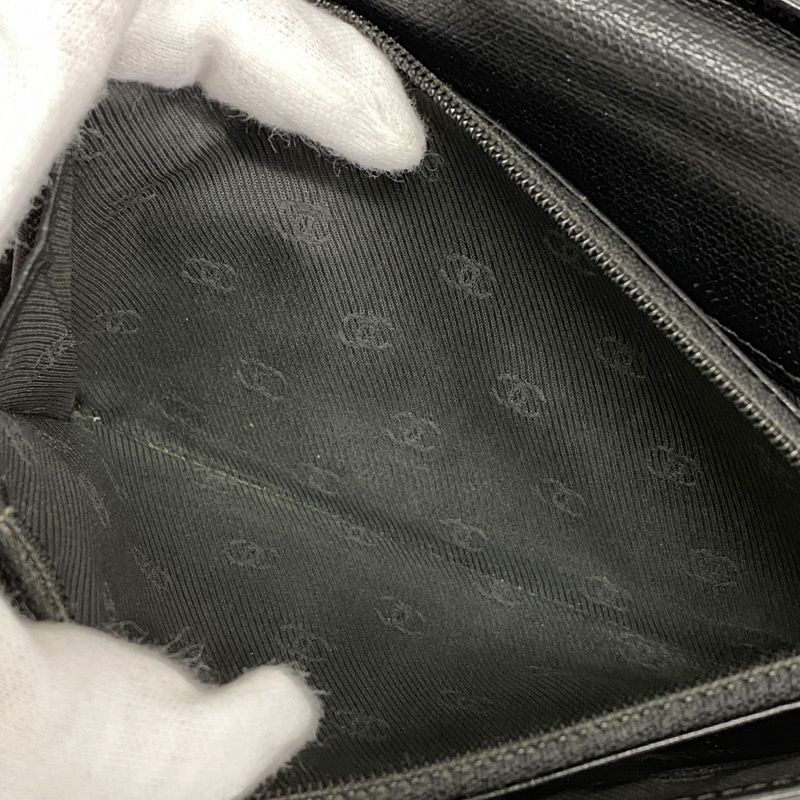 Chanel Long Wallet Coco Button Leather Black Gold Hardware Women