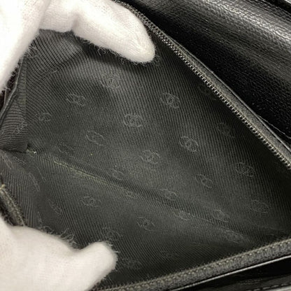 Chanel Long Wallet Coco Button Leather Black Gold Hardware Women