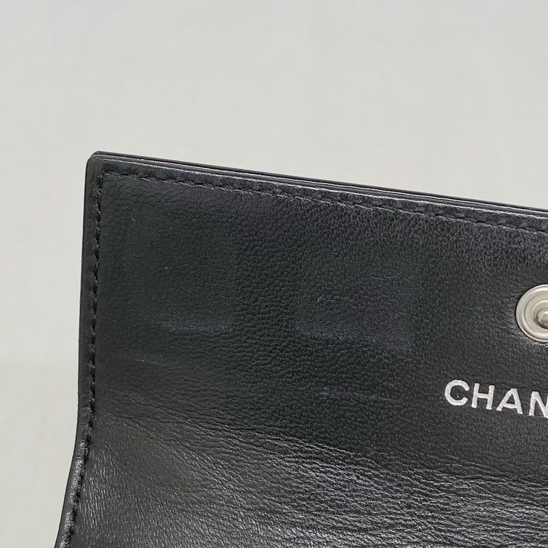 Chanel Card Case Choco Bar Patent Leather Black Silver Hardware Women